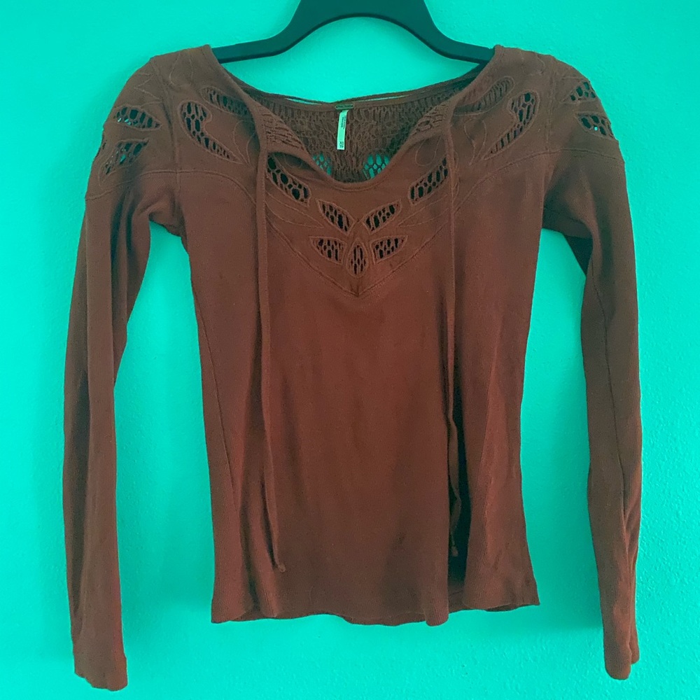 Red Cutout Long Sleeve Top